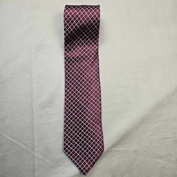 Michael Kors Other - Michael Michael Kors Mens Silk Necktie Burgundy White Gold Grid Pattern 57x3.25